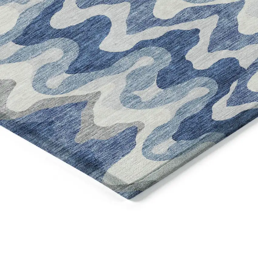 Navy Blue And Sky Blue Abstract Washable Indoor Outdoor Area Rug Photo 3