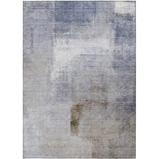 Navy Blue And Sky Blue Abstract Washable Indoor Outdoor Area Rug Photo 6