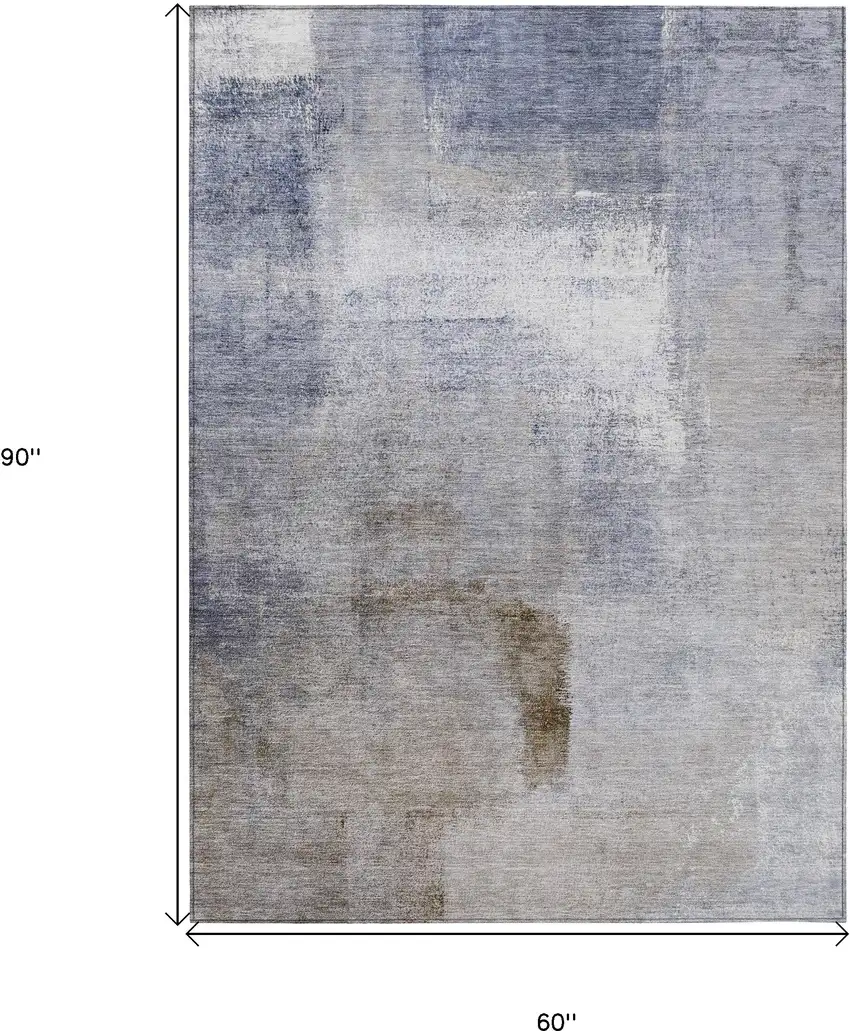 Navy Blue And Sky Blue Abstract Washable Indoor Outdoor Area Rug Photo 3