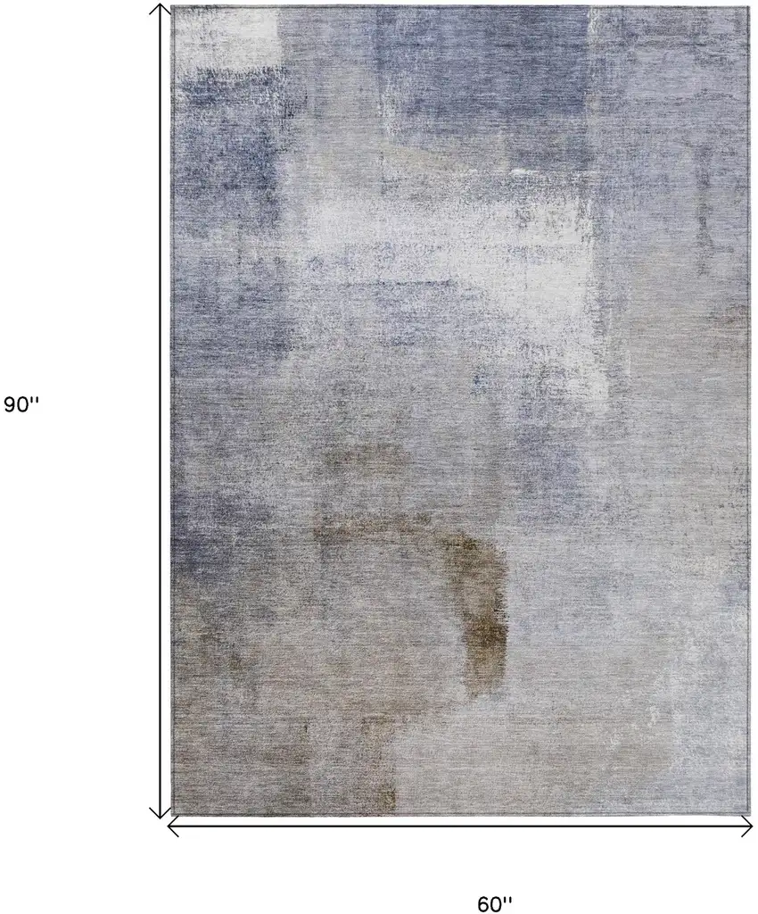 Navy Blue And Sky Blue Abstract Washable Indoor Outdoor Area Rug Photo 3