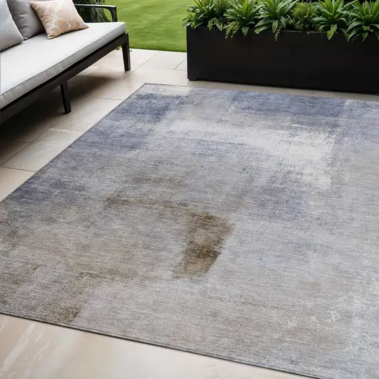 Navy Blue And Sky Blue Abstract Washable Indoor Outdoor Area Rug Photo 1