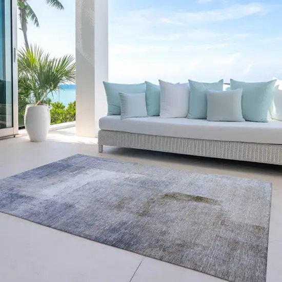 Navy Blue And Sky Blue Abstract Washable Indoor Outdoor Area Rug Photo 7