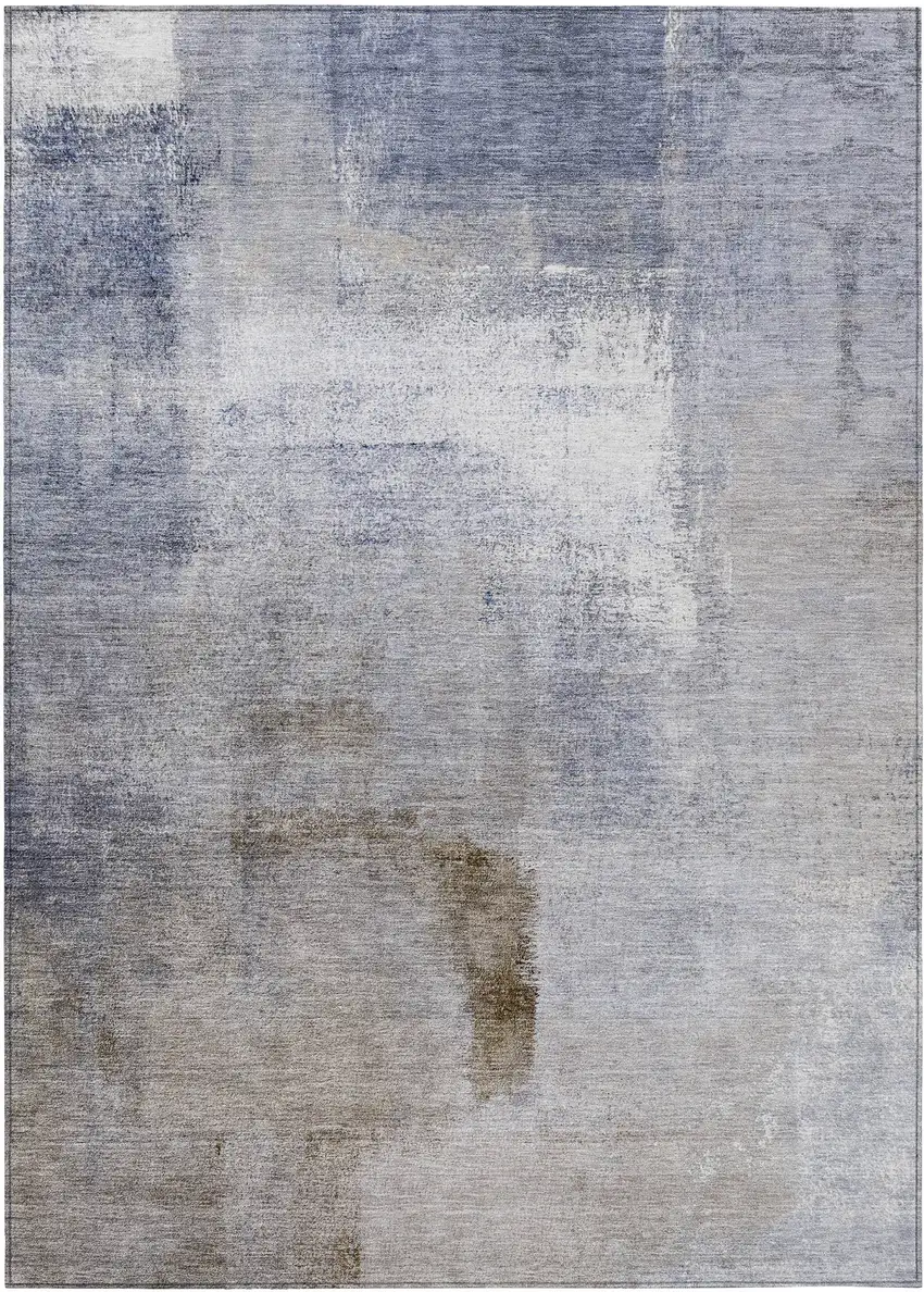Navy Blue And Sky Blue Abstract Washable Indoor Outdoor Area Rug Photo 2