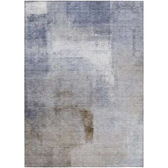 Navy Blue And Sky Blue Abstract Washable Indoor Outdoor Area Rug Photo 2