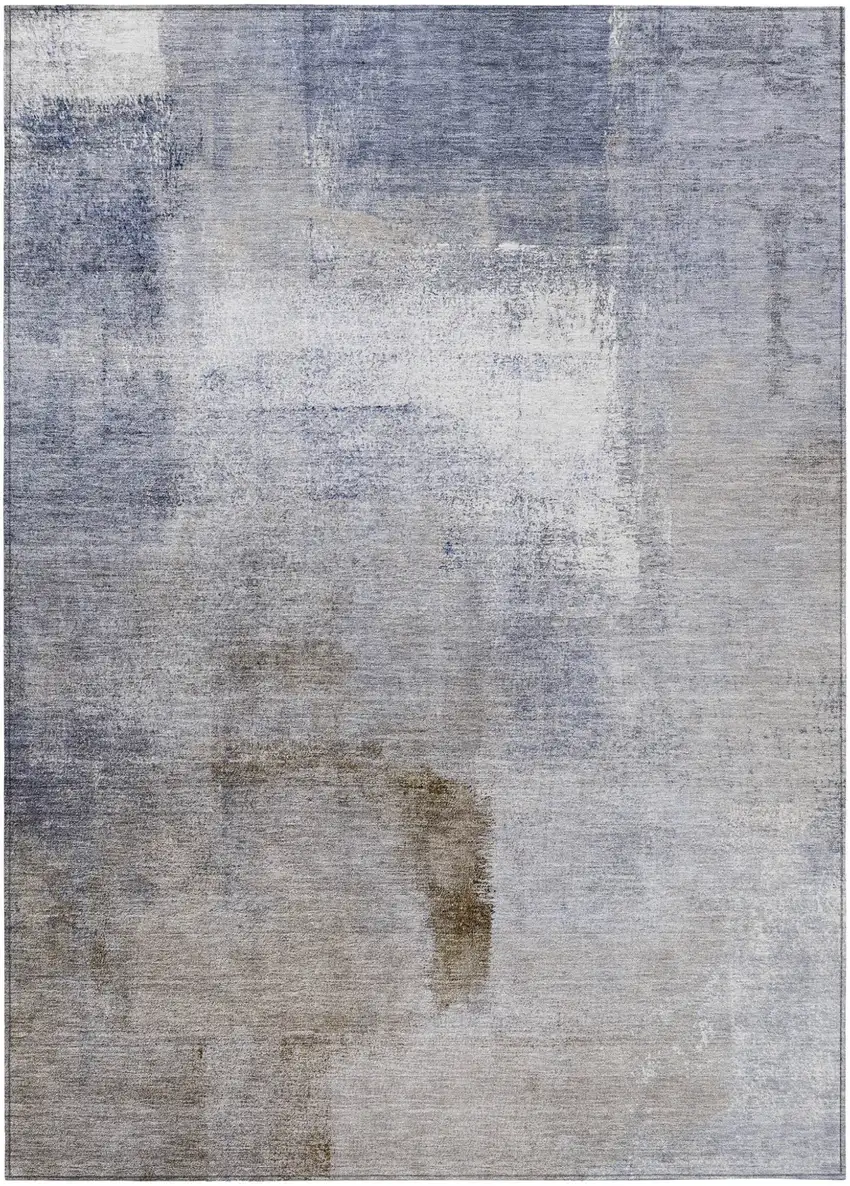 Navy Blue And Sky Blue Abstract Washable Indoor Outdoor Area Rug Photo 2