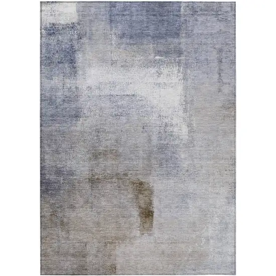 Navy Blue And Sky Blue Abstract Washable Indoor Outdoor Area Rug Photo 2