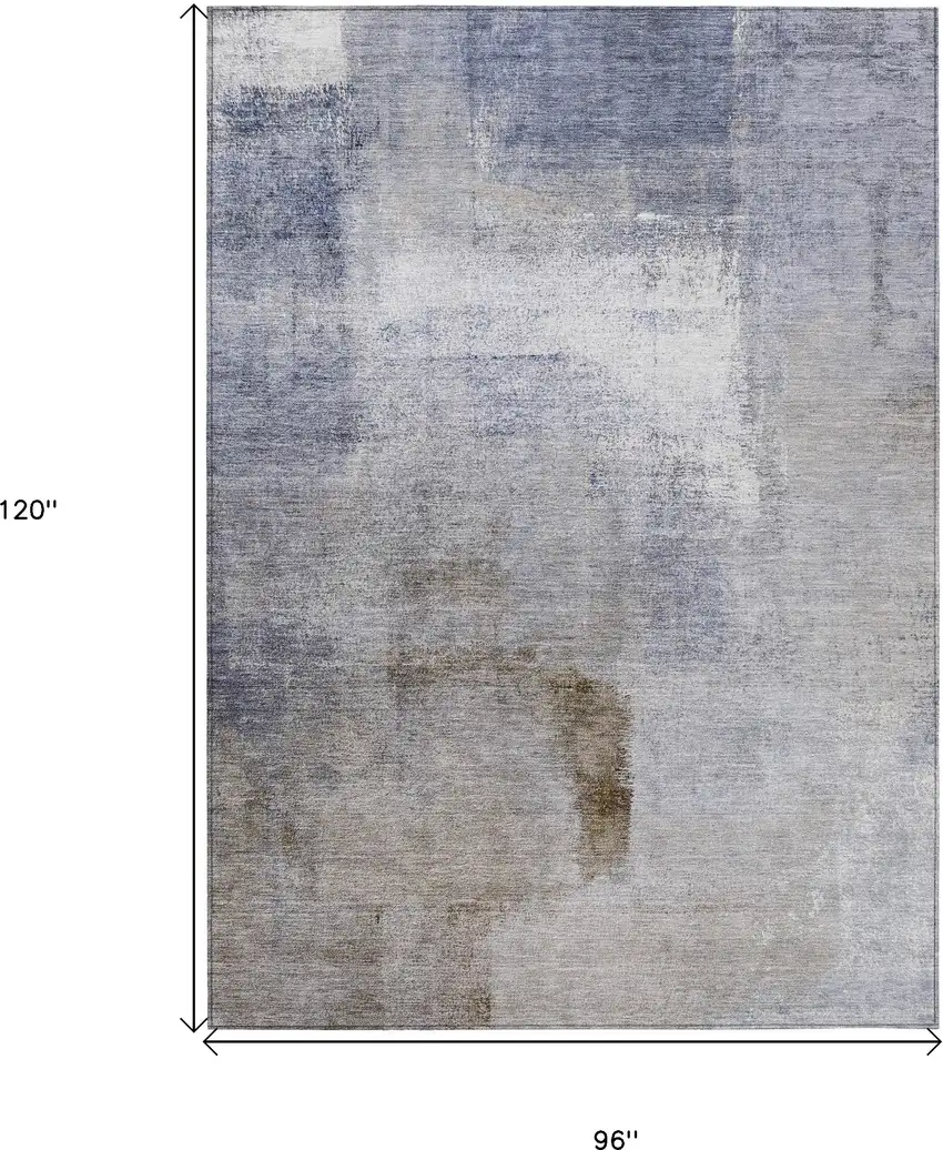 Navy Blue And Sky Blue Abstract Washable Indoor Outdoor Area Rug Photo 3
