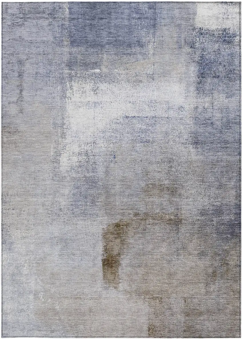 Navy Blue And Sky Blue Abstract Washable Indoor Outdoor Area Rug Photo 7