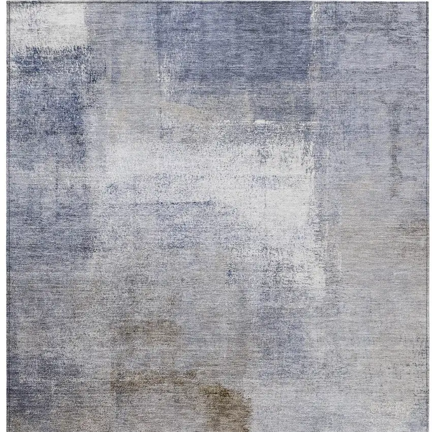Navy Blue And Sky Blue Abstract Washable Indoor Outdoor Area Rug Photo 7