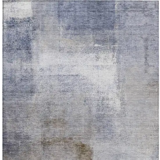 Navy Blue And Sky Blue Abstract Washable Indoor Outdoor Area Rug Photo 7