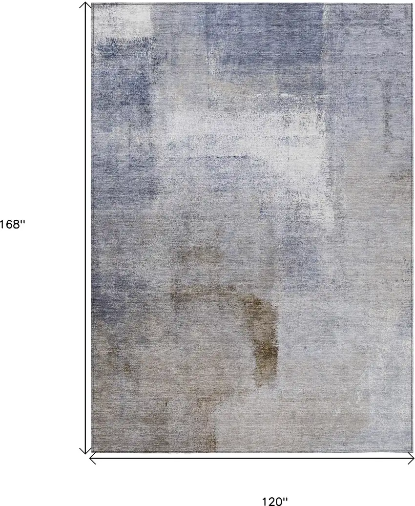Navy Blue And Sky Blue Abstract Washable Indoor Outdoor Area Rug Photo 3