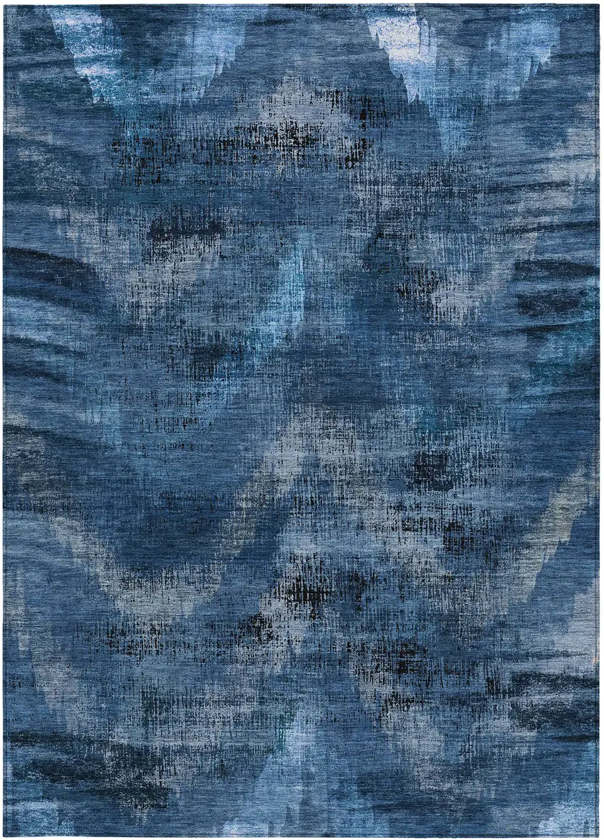 Navy Blue And Sky Blue Abstract Washable Indoor Outdoor Area Rug Photo 6
