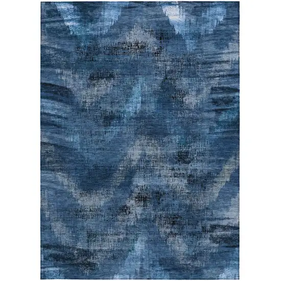 Navy Blue And Sky Blue Abstract Washable Indoor Outdoor Area Rug Photo 6