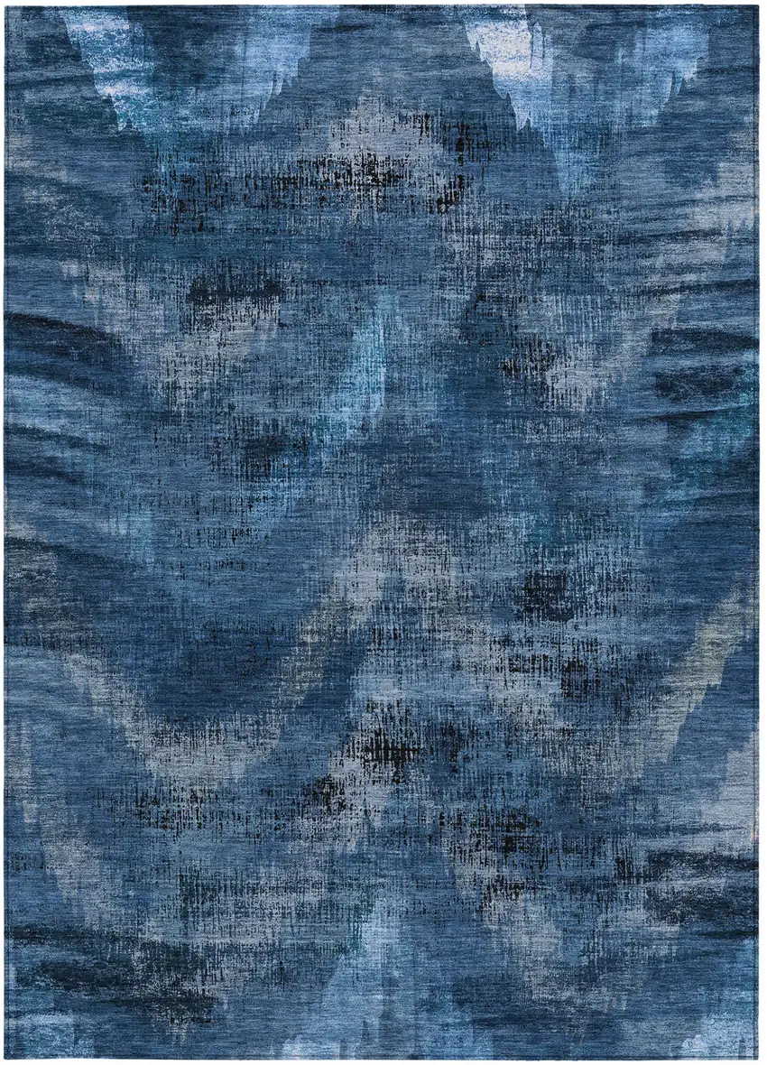 Navy Blue And Sky Blue Abstract Washable Indoor Outdoor Area Rug Photo 6