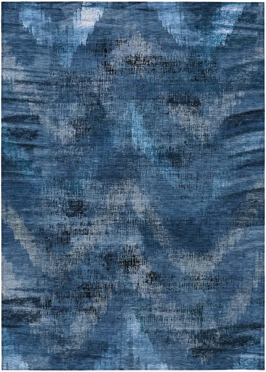 Navy Blue And Sky Blue Abstract Washable Indoor Outdoor Area Rug Photo 2