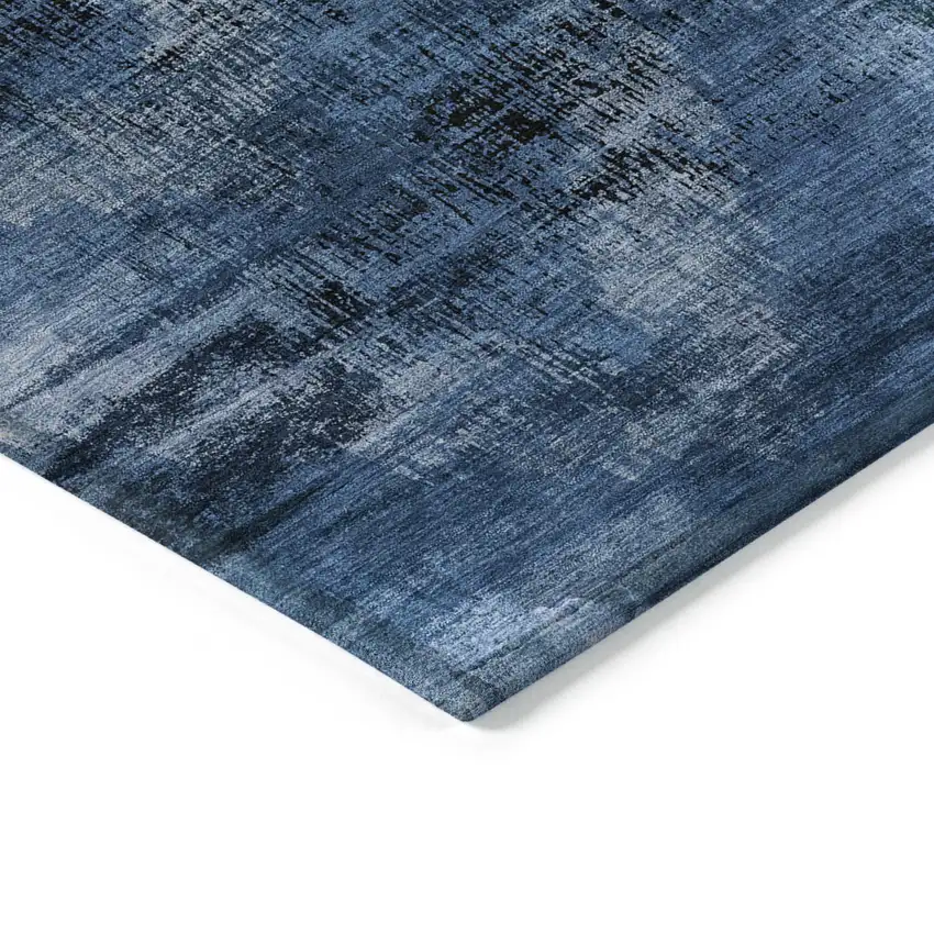 Navy Blue And Sky Blue Abstract Washable Indoor Outdoor Area Rug Photo 4