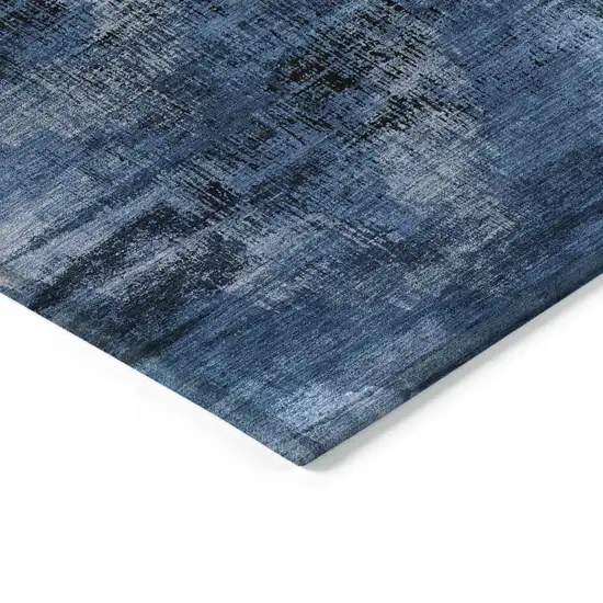 Navy Blue And Sky Blue Abstract Washable Indoor Outdoor Area Rug Photo 4