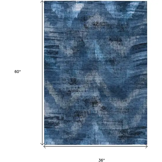 Navy Blue And Sky Blue Abstract Washable Indoor Outdoor Area Rug Photo 7