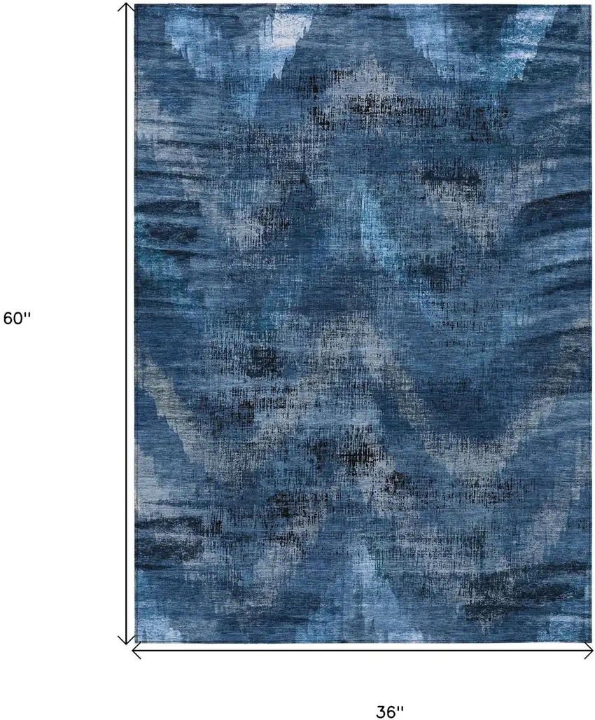 Navy Blue And Sky Blue Abstract Washable Indoor Outdoor Area Rug Photo 7
