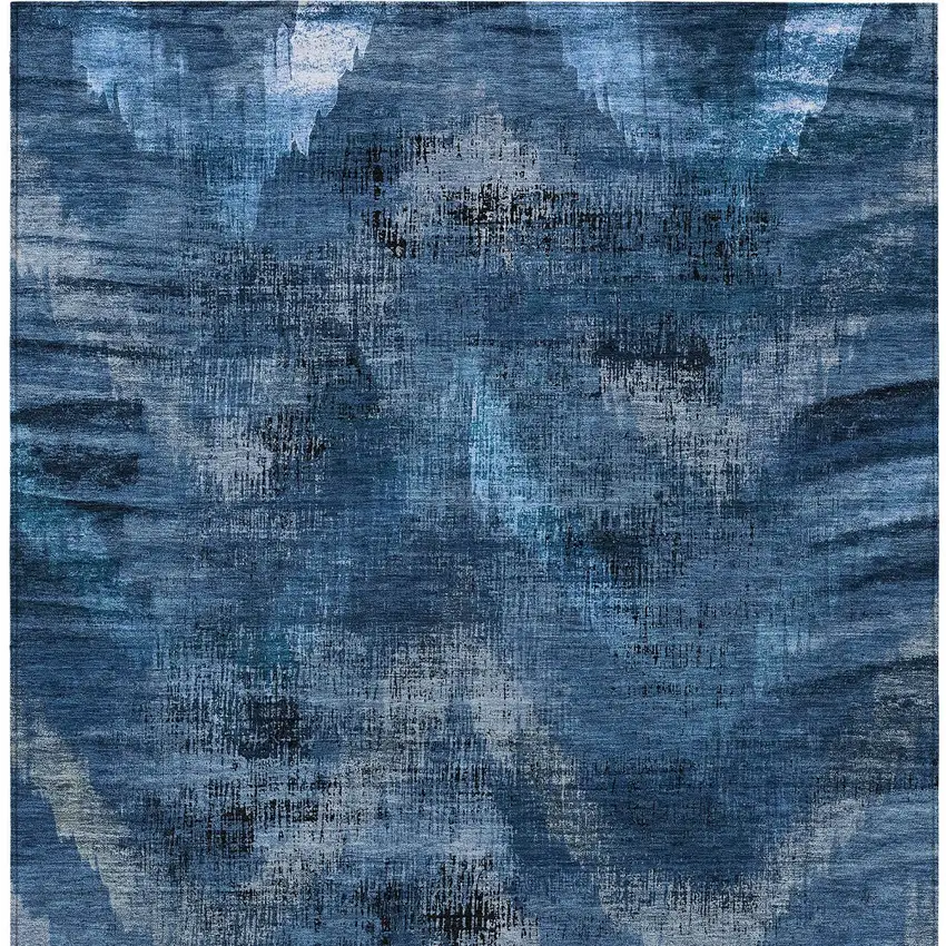 Navy Blue And Sky Blue Abstract Washable Indoor Outdoor Area Rug Photo 5