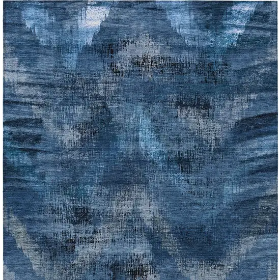 Navy Blue And Sky Blue Abstract Washable Indoor Outdoor Area Rug Photo 5