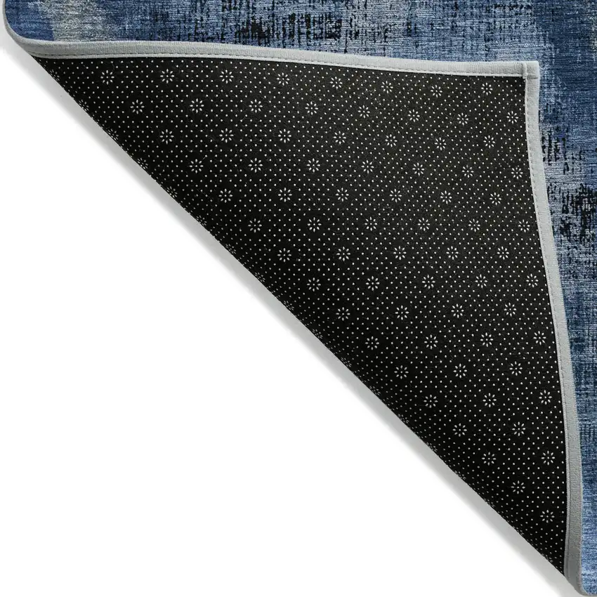 Navy Blue And Sky Blue Abstract Washable Indoor Outdoor Area Rug Photo 4