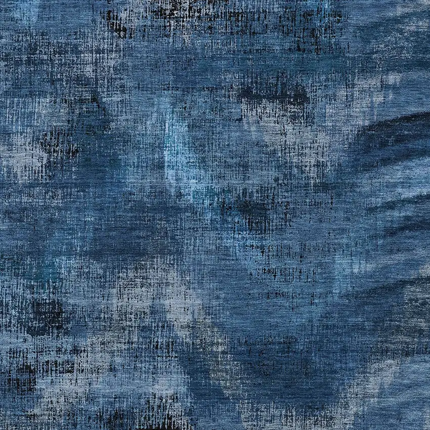 Navy Blue And Sky Blue Abstract Washable Indoor Outdoor Area Rug Photo 6