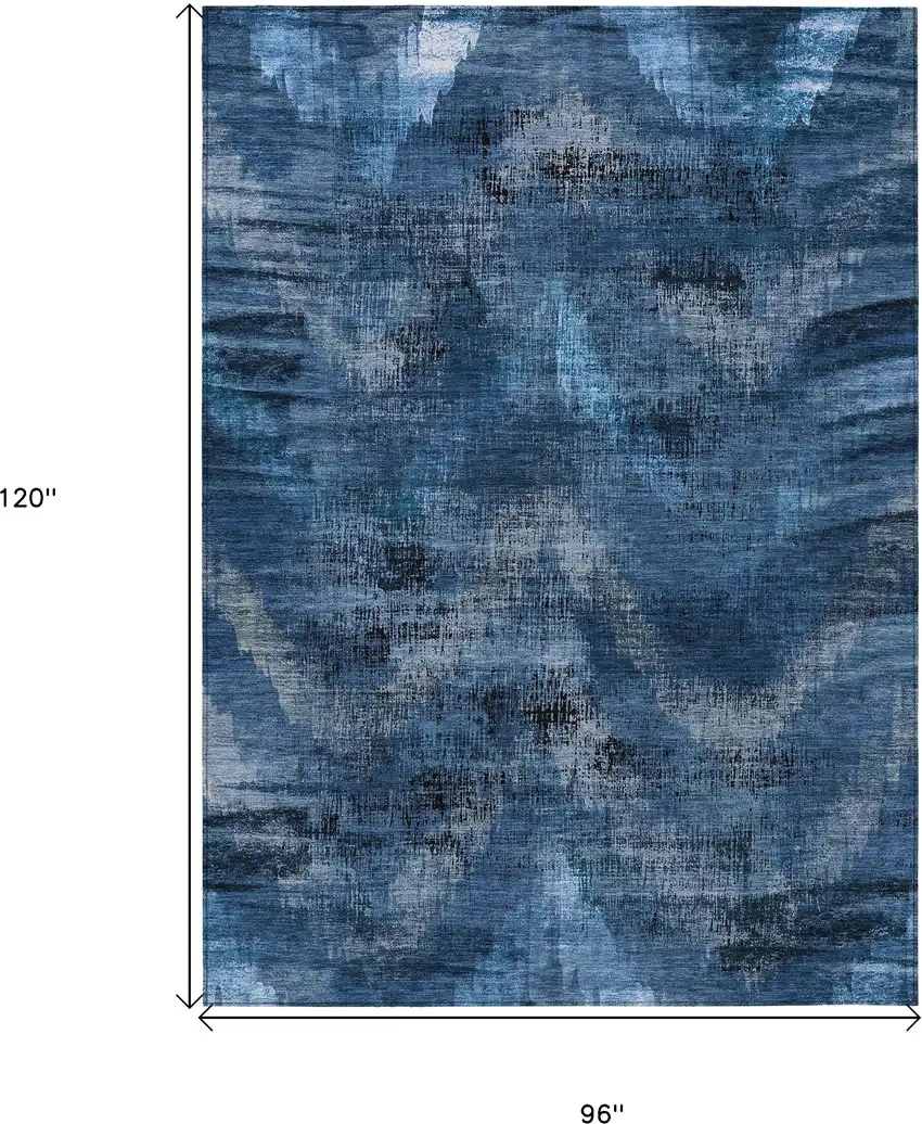 Navy Blue And Sky Blue Abstract Washable Indoor Outdoor Area Rug Photo 3