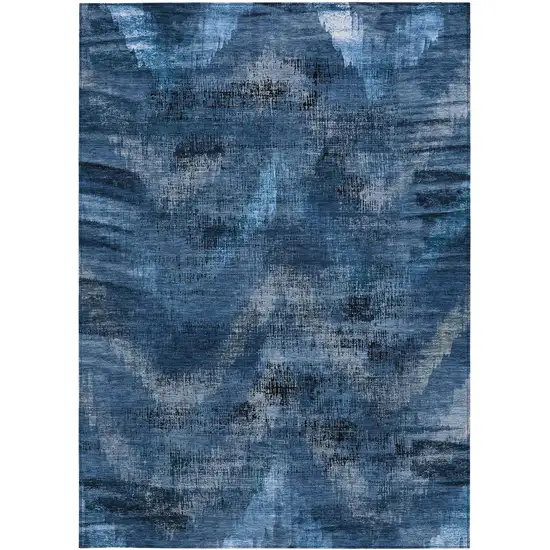 Navy Blue And Sky Blue Abstract Washable Indoor Outdoor Area Rug Photo 6