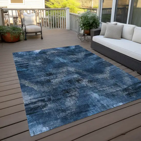 Navy Blue And Sky Blue Abstract Washable Indoor Outdoor Area Rug Photo 9