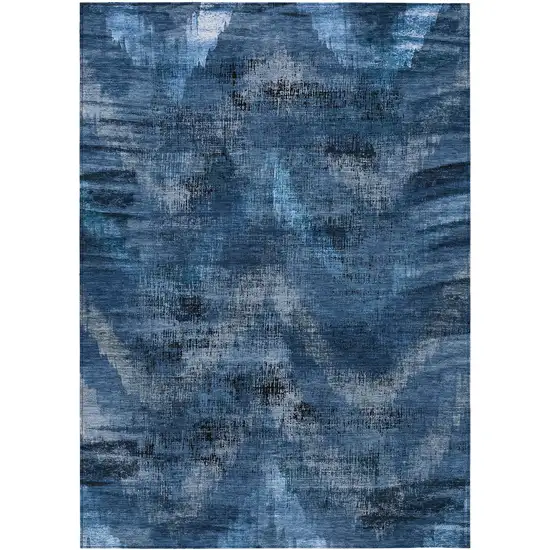 Navy Blue And Sky Blue Abstract Washable Indoor Outdoor Area Rug Photo 2
