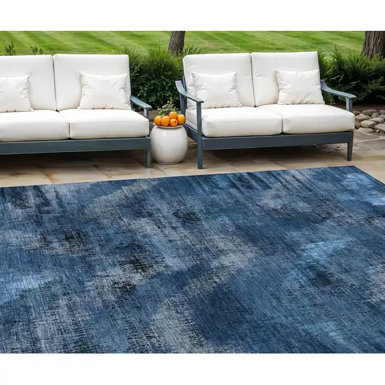 Navy Blue And Sky Blue Abstract Washable Indoor Outdoor Area Rug Photo 1
