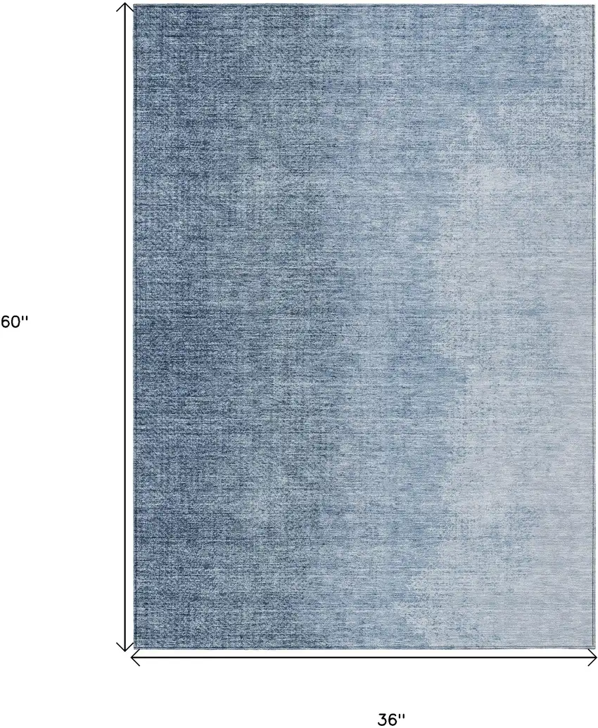 Navy Blue And Sky Blue Abstract Washable Indoor Outdoor Area Rug Photo 3