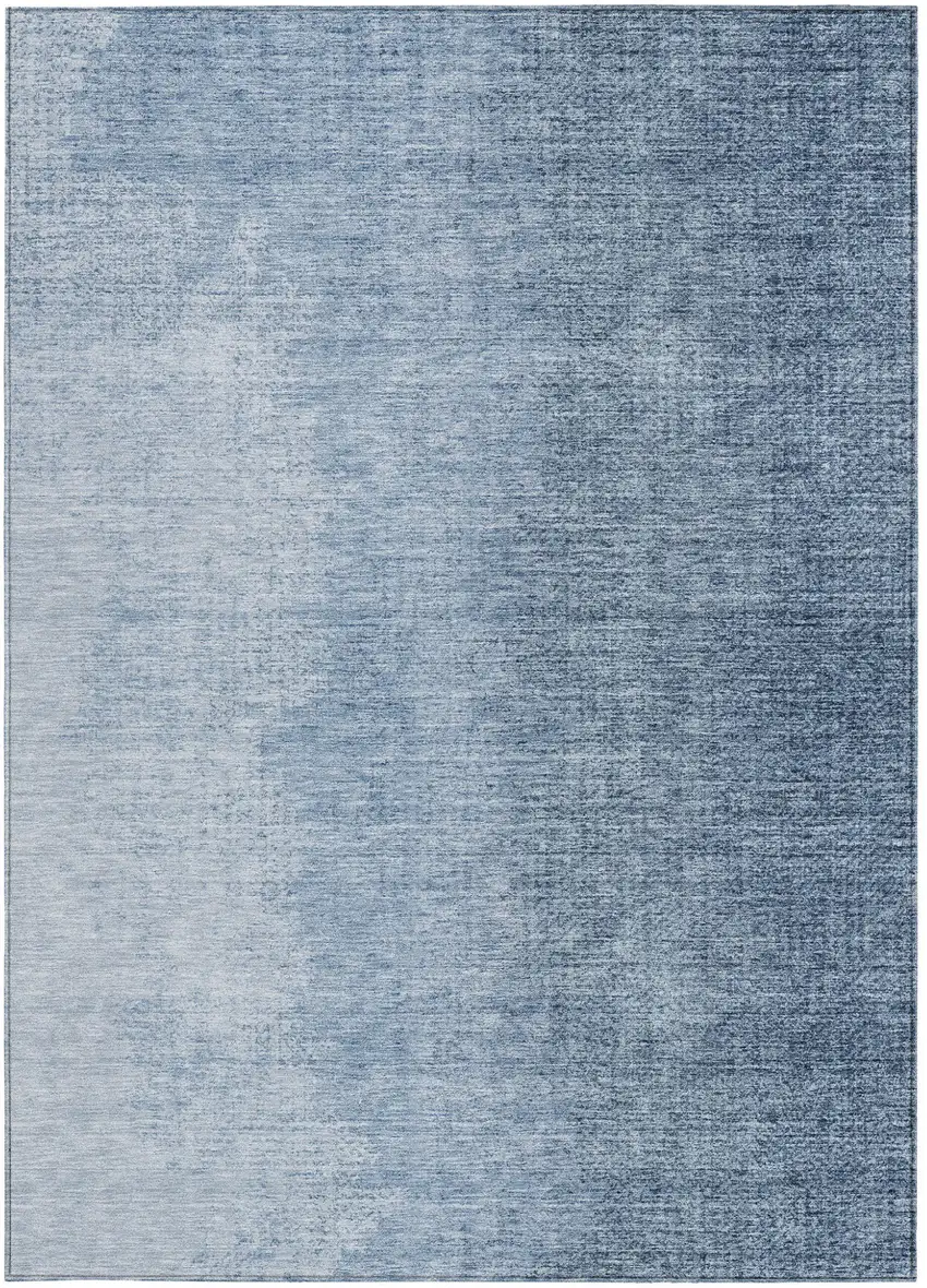Navy Blue And Sky Blue Abstract Washable Indoor Outdoor Area Rug Photo 7