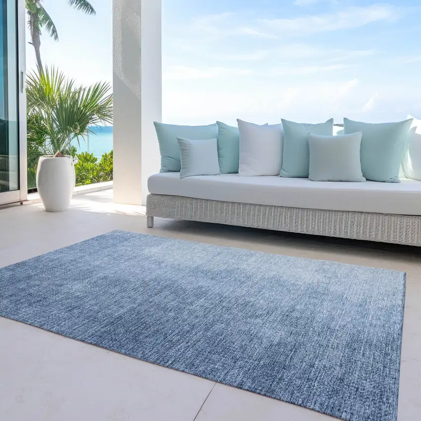 Navy Blue And Sky Blue Abstract Washable Indoor Outdoor Area Rug Photo 8