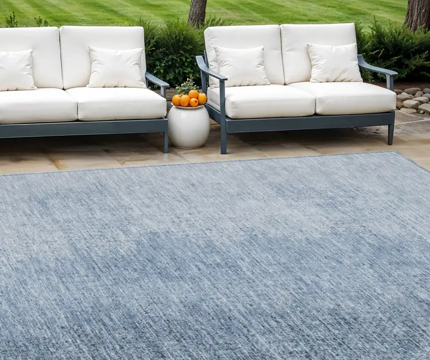 Navy Blue And Sky Blue Abstract Washable Indoor Outdoor Area Rug Photo 1