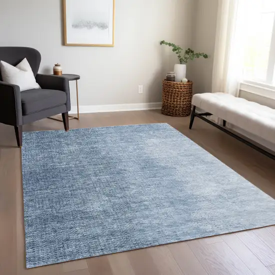 Navy Blue And Sky Blue Abstract Washable Indoor Outdoor Area Rug Photo 9