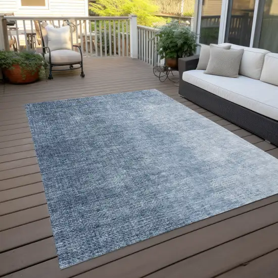 Navy Blue And Sky Blue Abstract Washable Indoor Outdoor Area Rug Photo 9