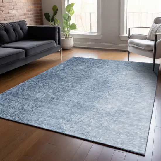 Navy Blue And Sky Blue Abstract Washable Indoor Outdoor Area Rug Photo 9