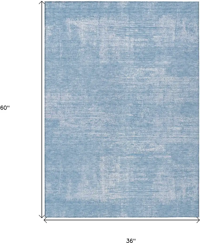 Navy Blue And Sky Blue Abstract Washable Indoor Outdoor Area Rug Photo 3