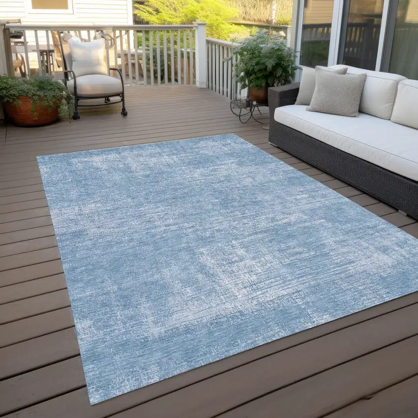 Navy Blue And Sky Blue Abstract Washable Indoor Outdoor Area Rug Photo 9