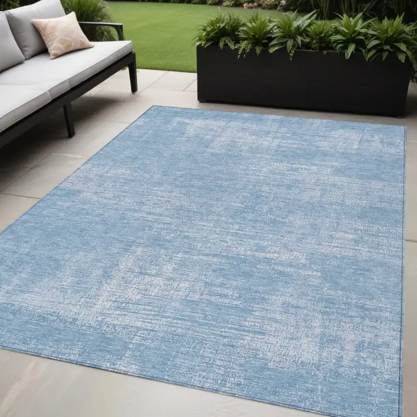 Navy Blue And Sky Blue Abstract Washable Indoor Outdoor Area Rug Photo 1