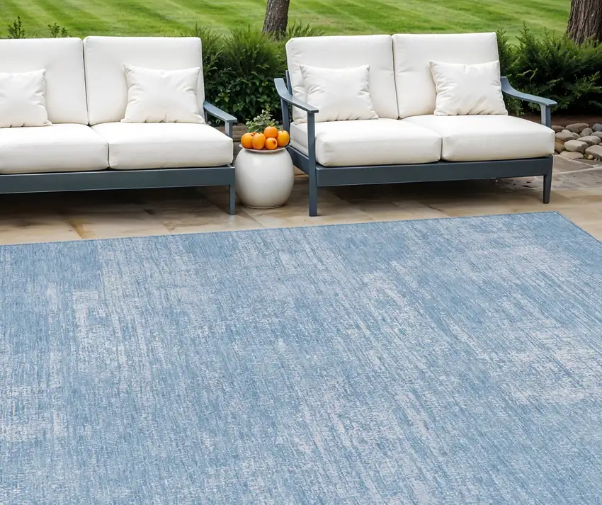 Navy Blue And Sky Blue Abstract Washable Indoor Outdoor Area Rug Photo 1