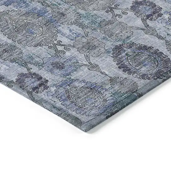 Navy Blue And Sky Blue Damask Washable Indoor Outdoor Area Rug Photo 5