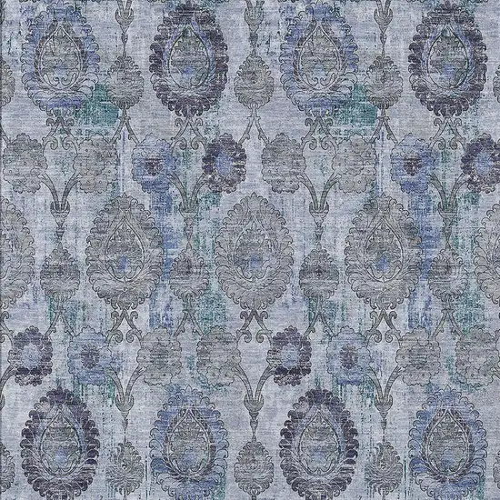 Navy Blue And Sky Blue Damask Washable Indoor Outdoor Area Rug Photo 6