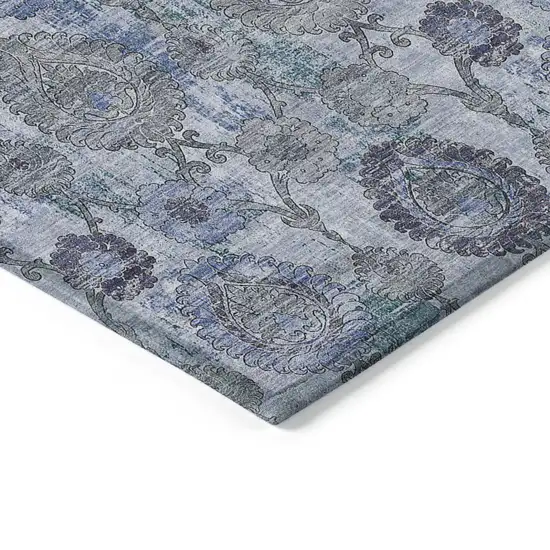 Navy Blue And Sky Blue Damask Washable Indoor Outdoor Area Rug Photo 5