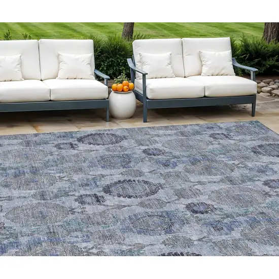 Navy Blue And Sky Blue Damask Washable Indoor Outdoor Area Rug Photo 1