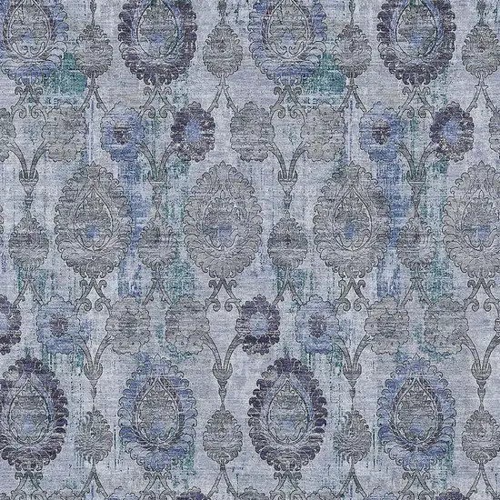 Navy Blue And Sky Blue Damask Washable Indoor Outdoor Area Rug Photo 6