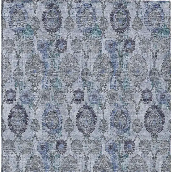Navy Blue And Sky Blue Damask Washable Indoor Outdoor Area Rug Photo 6