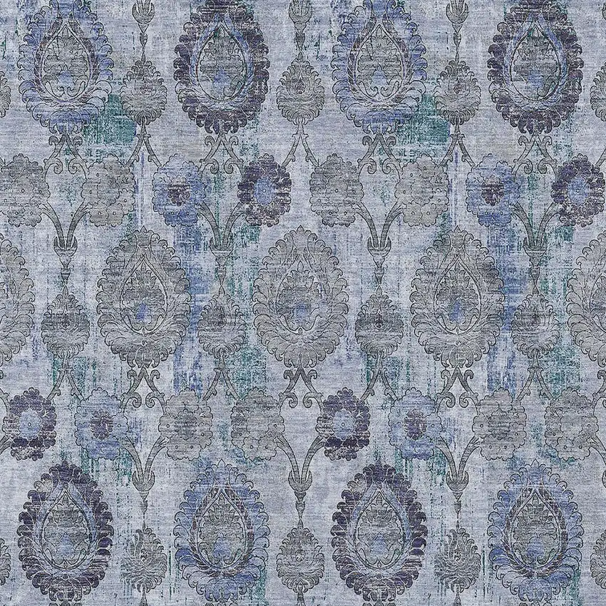 Navy Blue And Sky Blue Damask Washable Indoor Outdoor Area Rug Photo 6